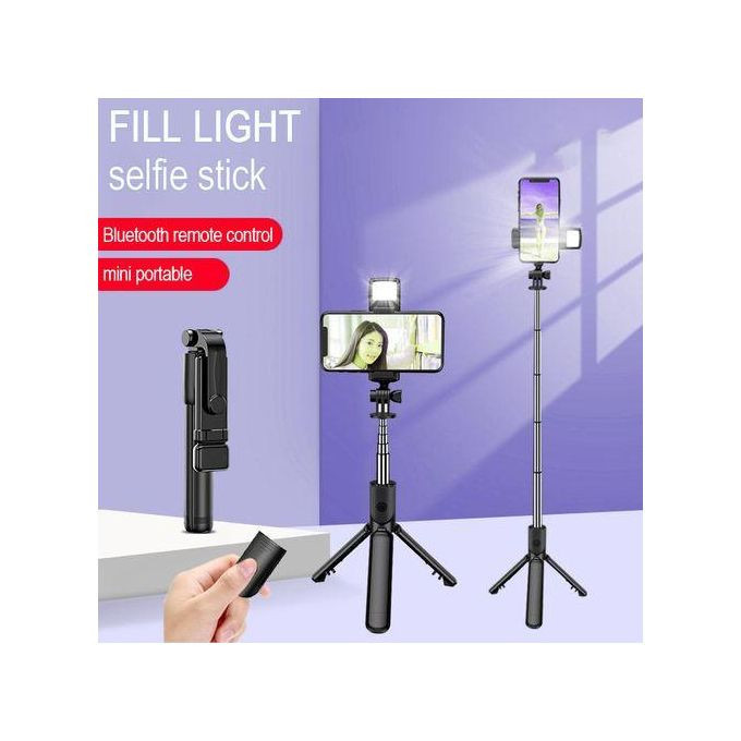 Selfie Stick Tripod with Fill Light & Remote Shutter – Adjustable Phone Stand (Black)