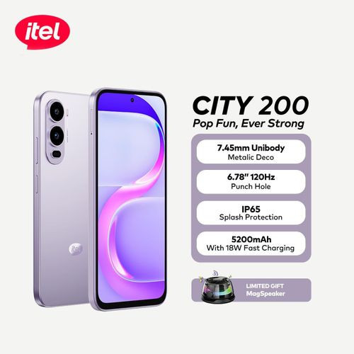 itel City 200 7.45mm" 128/4+4gb Unibody Metallic Deco 6.78" 120Hz IP65 5200mah Android Purple