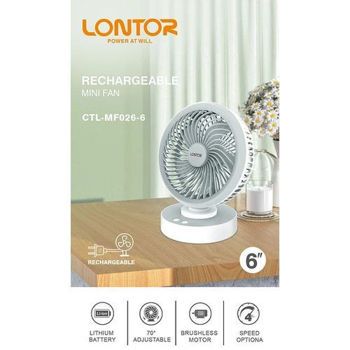 Lontor 6 Inches Rechargeable Rotating Table Fan Mf026-6
