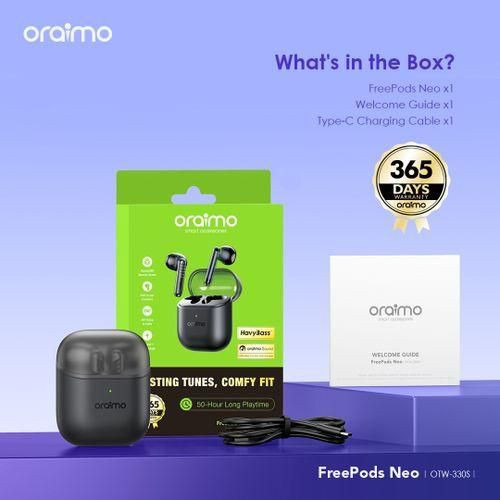 Oraimo FreePods Neo 50hrs Playtime Sound360 Spatial Audio Half-in Ear Design Wireless Earbuds OTW-330S Black