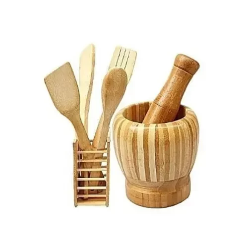 Wooden Spoons Set And Portable Mortal & Pestle