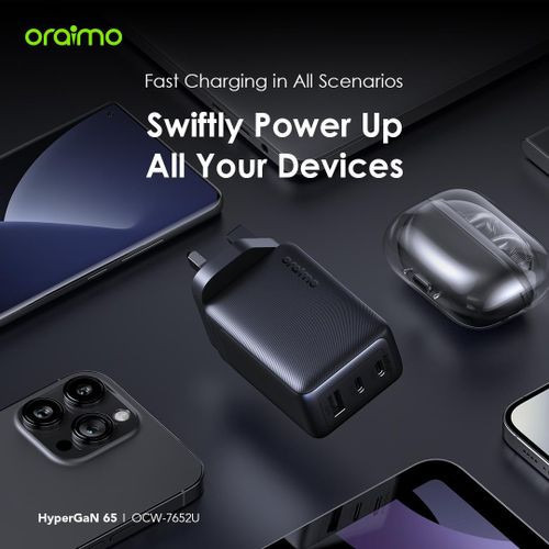 Oraimo Hyper-GaN 65 65W GaN Laptop Wall Charger + 100W CC Cable Type-C to Type-C