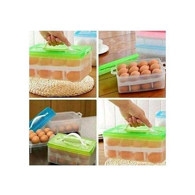 Double Layer 32 Grid Egg Storage Box (Green)