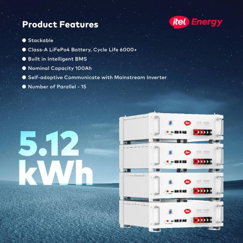 itel Energy 5.12kWh Lithium Battery – Long Backup for Homes, Clinics & Offices (IPL - 48V, LiFePO4)