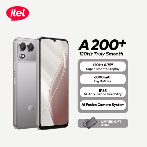 itel A200+ AI Fusion Camera System 128gb/3+5gb 6000mah IP65 120Hz 6.75" Android Titanium