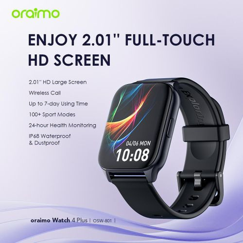 Oraimo Watch 4 Plus AI-Generated Watch Faces 2.01' HD Screen Display IP68 Wireless Calls Smart-Watch OSW-801