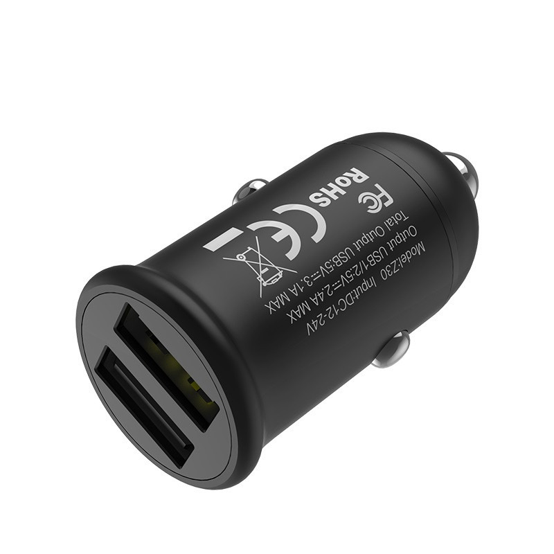 Dual USB Car Charger 3.1A – Mini Fast Charging Adapter (Black)