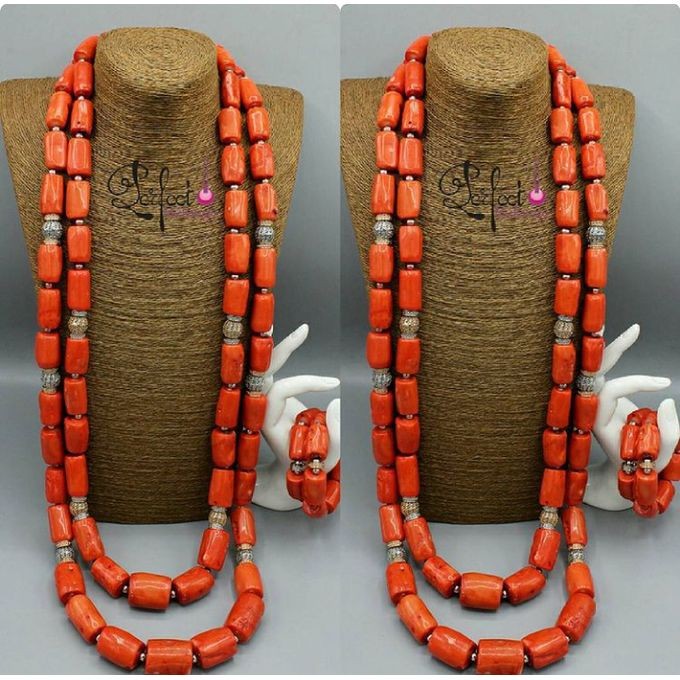 Men Coral Costume African Necklace And Bracelet Beads Set