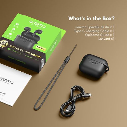 Oraimo SpaceBuds-Air Half-In-Ear 38hrs Playtime Smart Finder Anti-Lost Lanyard True Wireless Earbuds OTW-324S