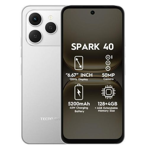 Tecno Spark 40 6.67" 4GB RAM/128GB ROM Android 15 - Titanium grey