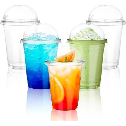 50PCS Plastic Smoothie Cups with Dome Lids for Milkshakes, Smoothies, Iced Coffee