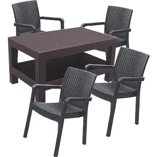 Rattan Plastic Backet Table And 4 Pieces Of Basket Chairs